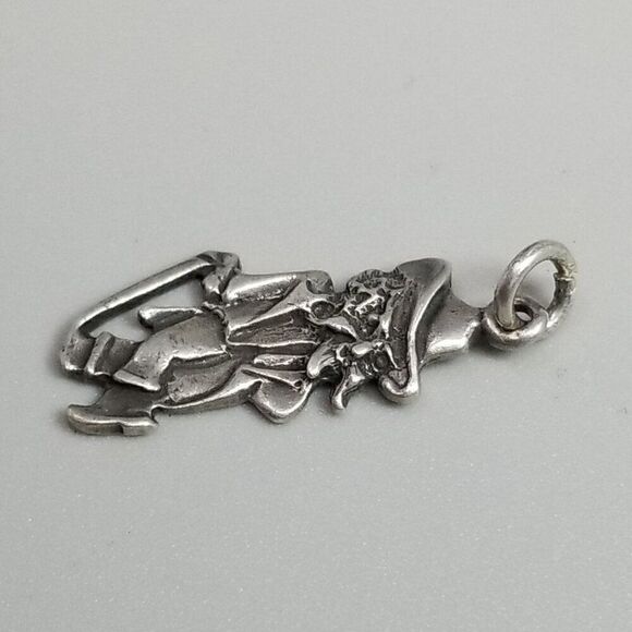 Vintage Sterling Silver Mustache Gentleman in a Suit with Hat Pendant Charm - Picture 5 of 7